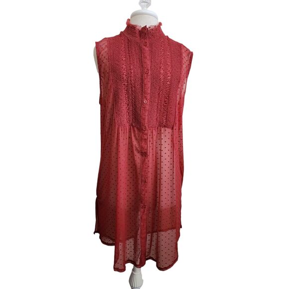 Anthropologie Sleeveless Sheer Tunic Top S Mesh embroidered Valentines - Picture 2 of 10